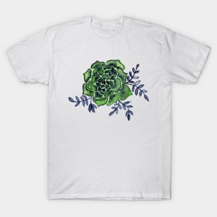 Watercolor houseleek - green and indigo T-Shirt